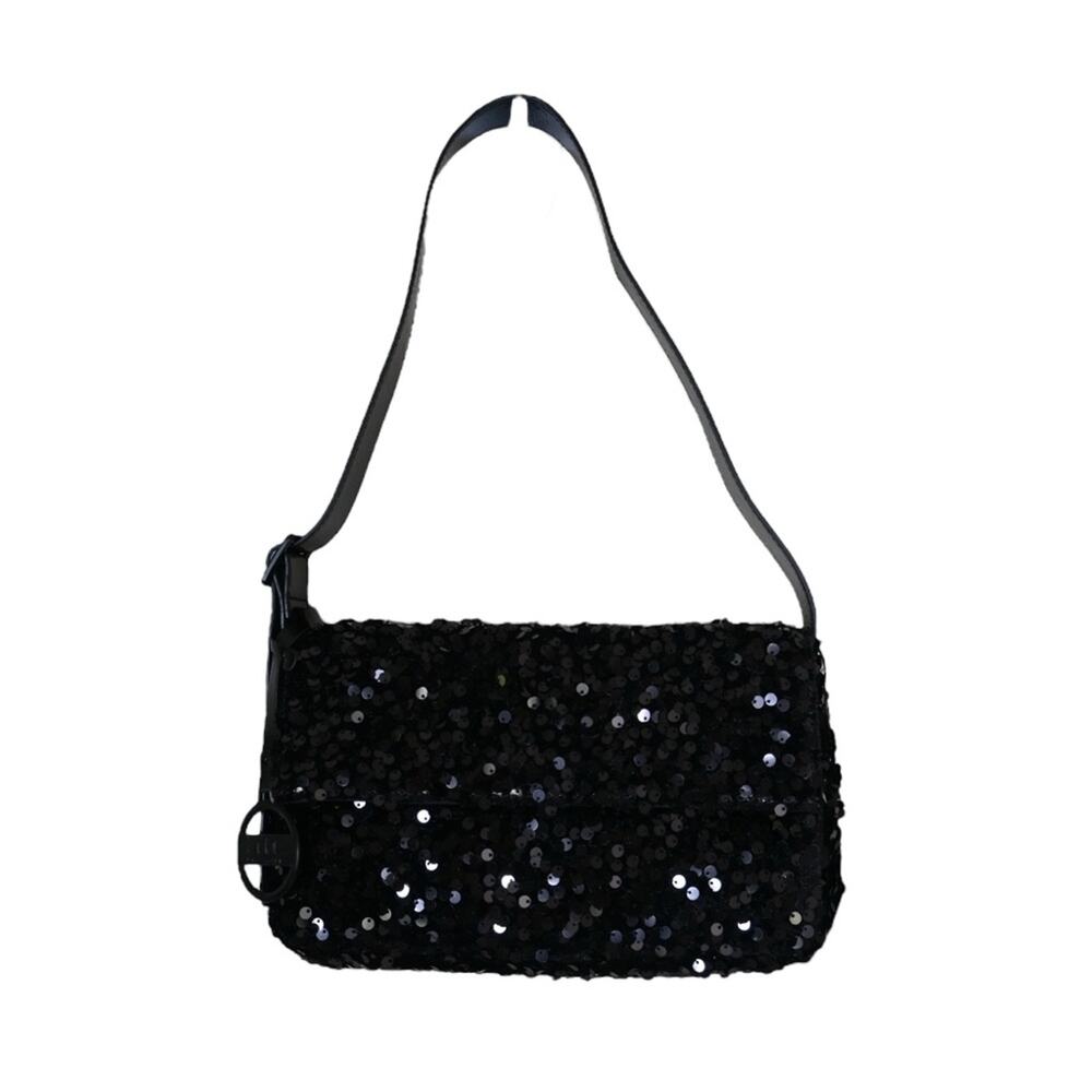 Nicole Miller Elegant Black Sequin Evening Shoulder Bag NEW